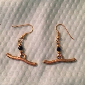 NWT Vintage Brass or Copper Stick Twig w Bead Boho Earrings